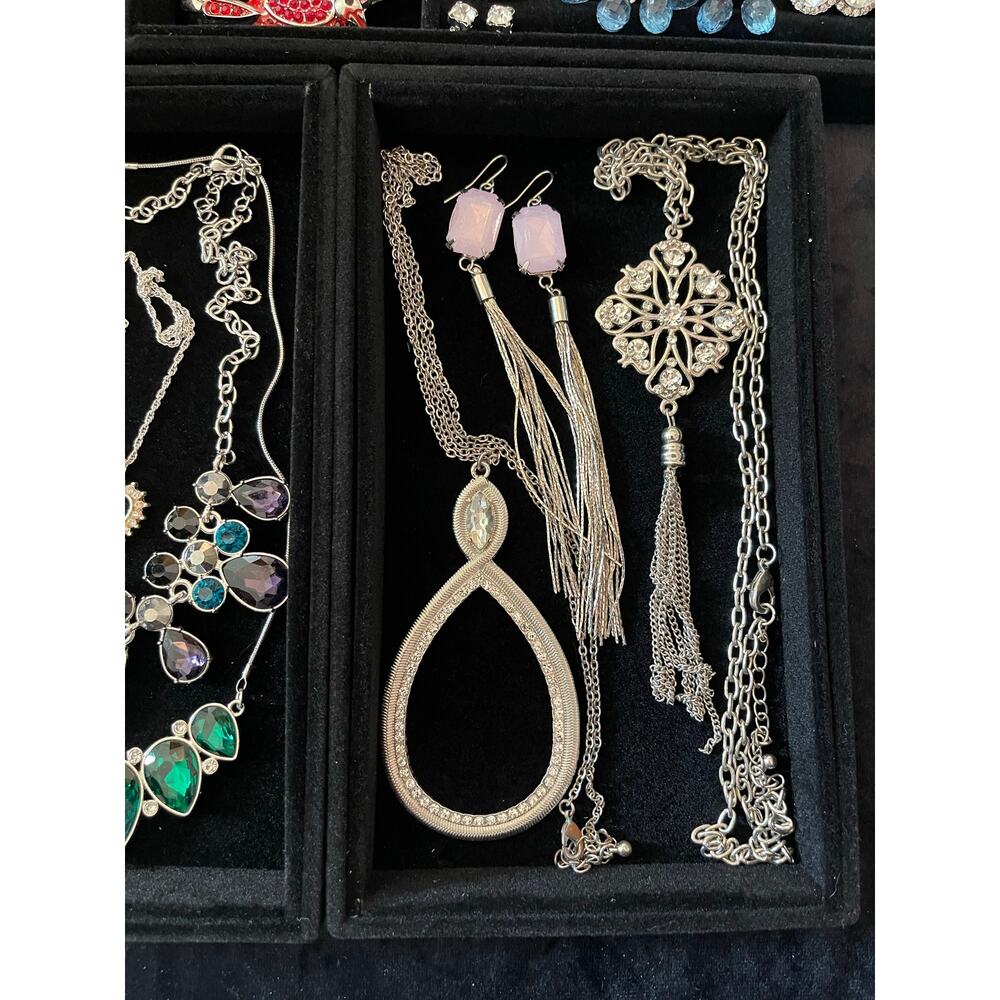 Vintage Estate Large 1.52lb 49pc Rhinestone Earring Necklace Bracelet Bundle Lot - Picture 4 of 11